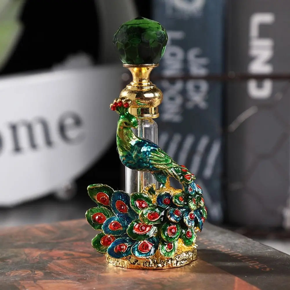 Vintage Metal Luxury Peacock Perfume Bottle Dubai Arab Style Essential Oils Dropper Bottle Container Middle East Wedding Decor