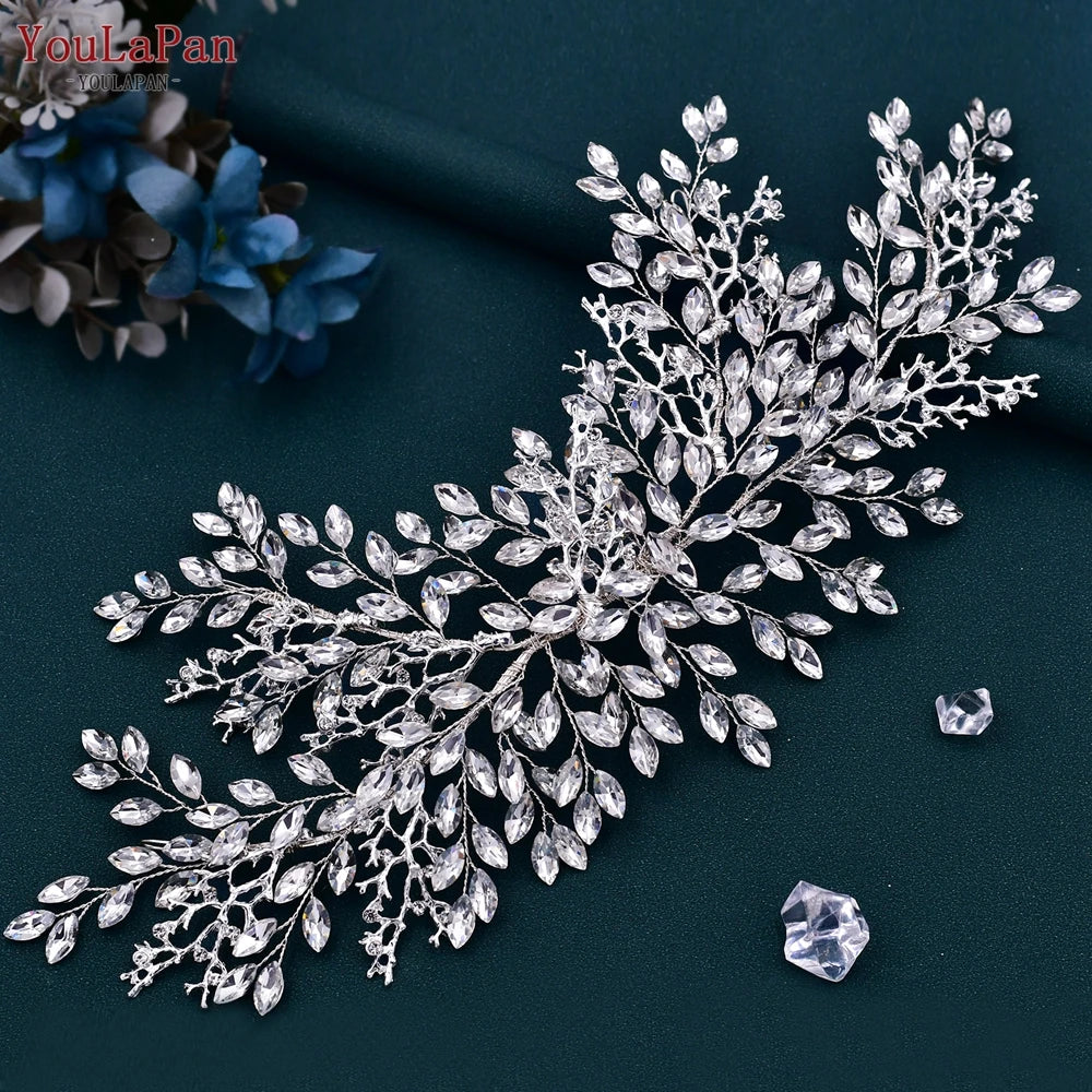 TOPQUEEN HP254 Bridal Side Clip Wedding Tiara Bridal Hairpins Handmade Rhinestone Women Headwear Alloy Flower Bride Headdress