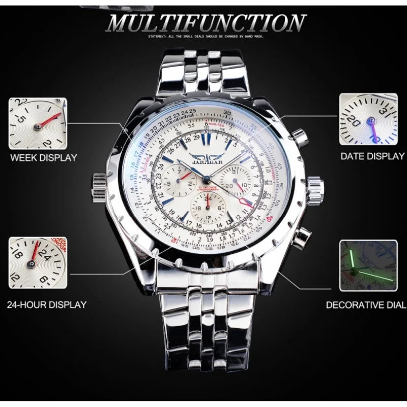 JARAGAR 212 Fashion Men's Automatic Mechanical Watch Waterproof Stainless Steel Calendar Luminous Luxury Business Man Watches