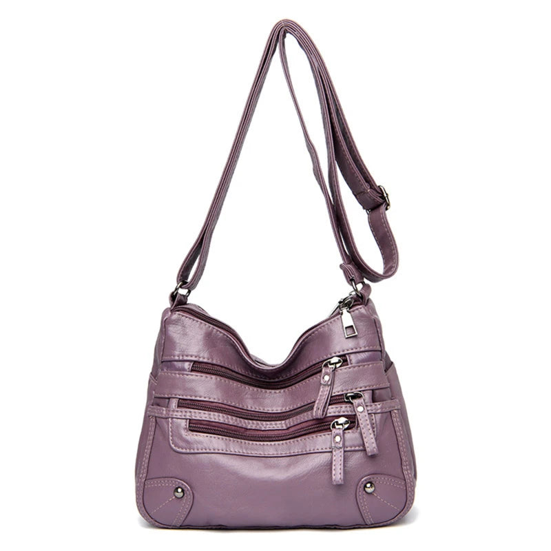 Women's Multi Zipper Shoulder Bag, Versatile Solid Color Faux Leather Crossbody Bag - KIMLUD