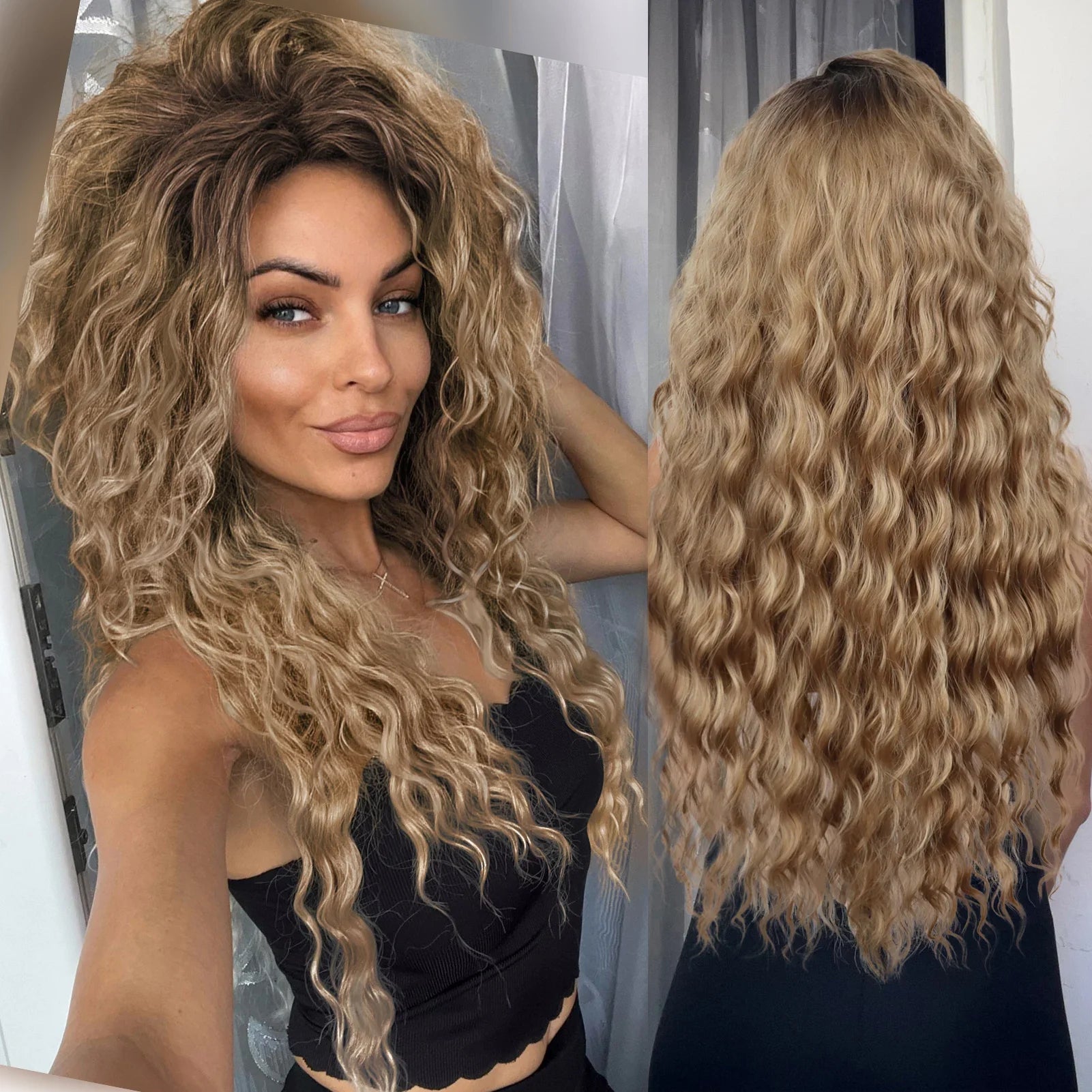 KIMLUD, Ash Blonde Curly Wig Synthetic Long Curly Hair Wigs for Women Fluffy Hairstyle Wave Ombre Wig Costume Carnival Party Regular Wig, 789-11 / 26inches, KIMLUD APPAREL - Womens Clothes