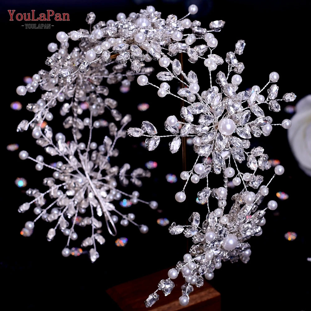 YouLaPan HP389 Bridal Tiara Rhinestone Woman Headband Wedding Hair Accessory Pageant Headwear Silver Gold Color Bride Headpiece