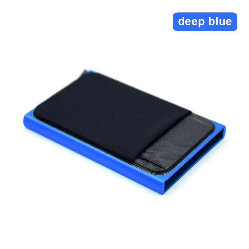 KIMLUD, Slim Aluminum Card Wallet With Elasticity Back Pouch ID Credit Card Holder Mini RFID Wallet Automatic Pop up Bank Card Case, Deep Blue, KIMLUD APPAREL - Womens Clothes