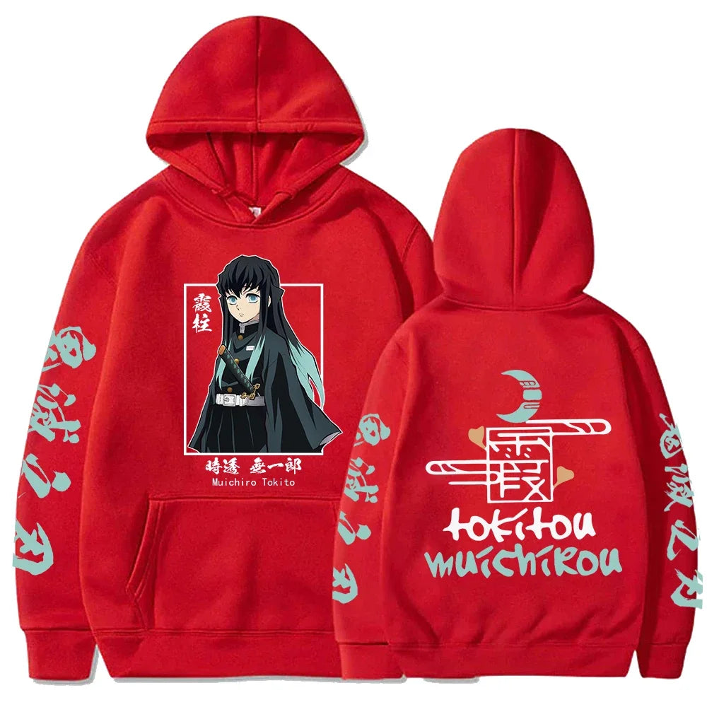 New Funny Japan Anime Demon Slayer Women Hoodies Plus Size Sweatshirt Harajuku Muichiro Tokito Printed Hooded Girl Pullover