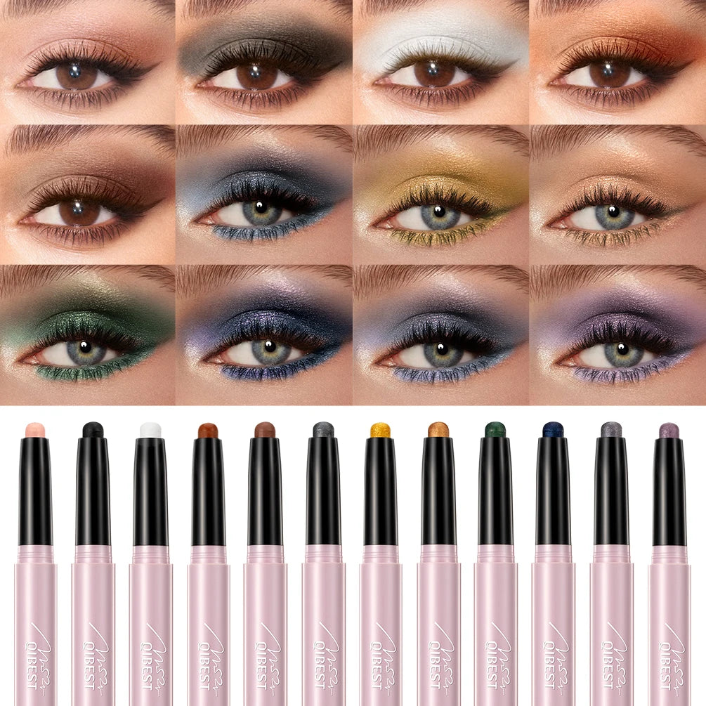 Waterproof Pearlescent Eyeshadow Pencil Stick 12 Colors Lasting Glitter Shimmer Eye Shadow Pen Eyeliner Stick Eyes Makeup Tools