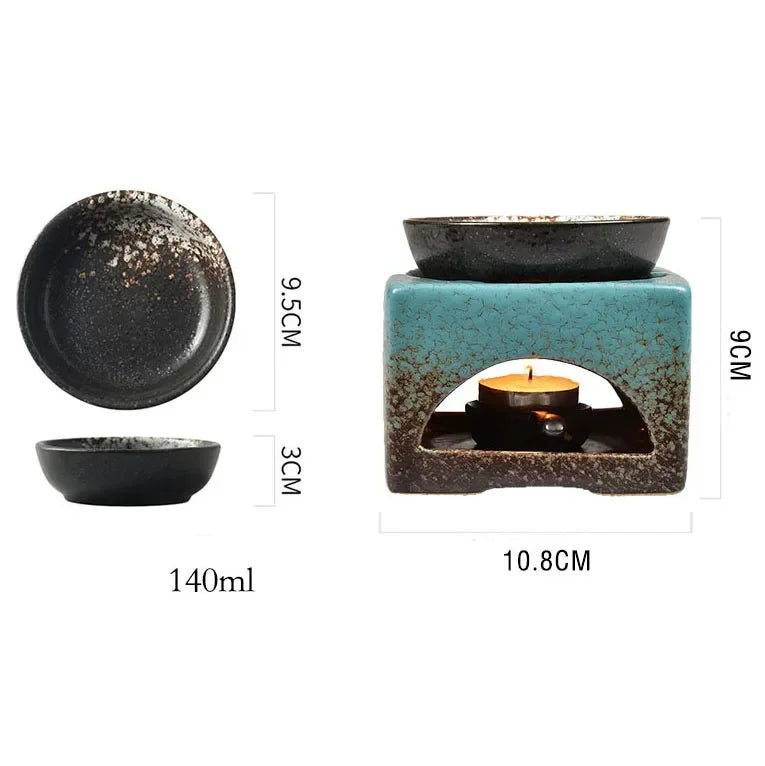 3 in 1 Vintage Restaurant Household Tea Warmer Set 140ml Ceramics Essential Oil Furnace Candle Heating Incense Burner Home Decor