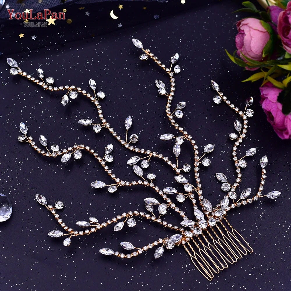 KIMLUD, YouLaPan Alloy Flower Bridal Hair Accessories Wedding Hair Clips Rhinestone Side Hairpin Women Crystal Wedding Headdress HP254, HP481-G, KIMLUD APPAREL - Womens Clothes