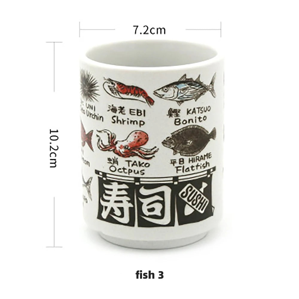 Japanese Impression Ceramic Mugs 300ml Tea Wine Sushi Sake Cup Funny Family Restaurant Decoration Travel Gift for Friends - KIMLUD