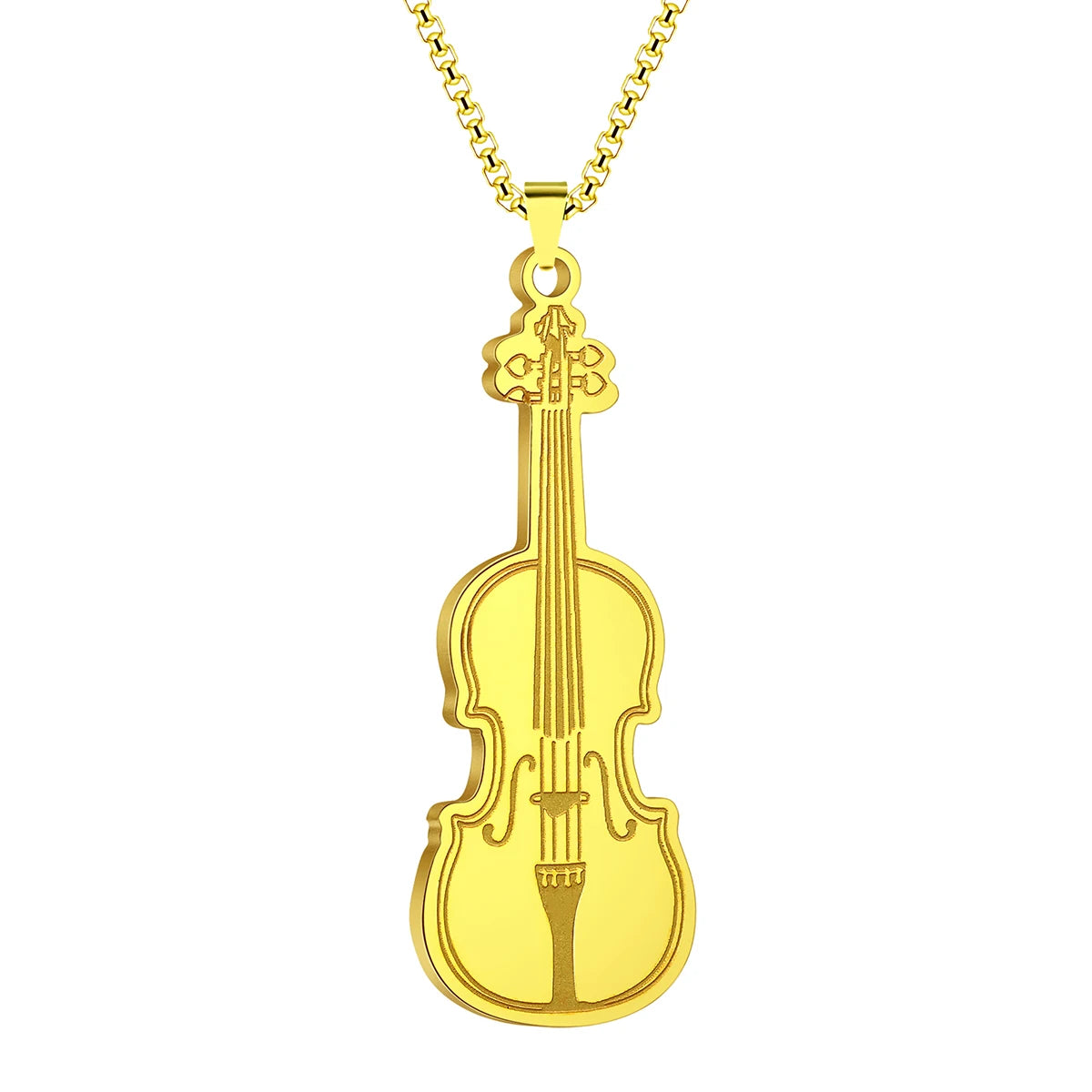 KIMLUD, Kinitial Violin Ornament Pendant Necklace Women Iconic Stringed Instrument Musician Jewelry Stainless Steel Jewelry, Gold-color, KIMLUD APPAREL - Womens Clothes