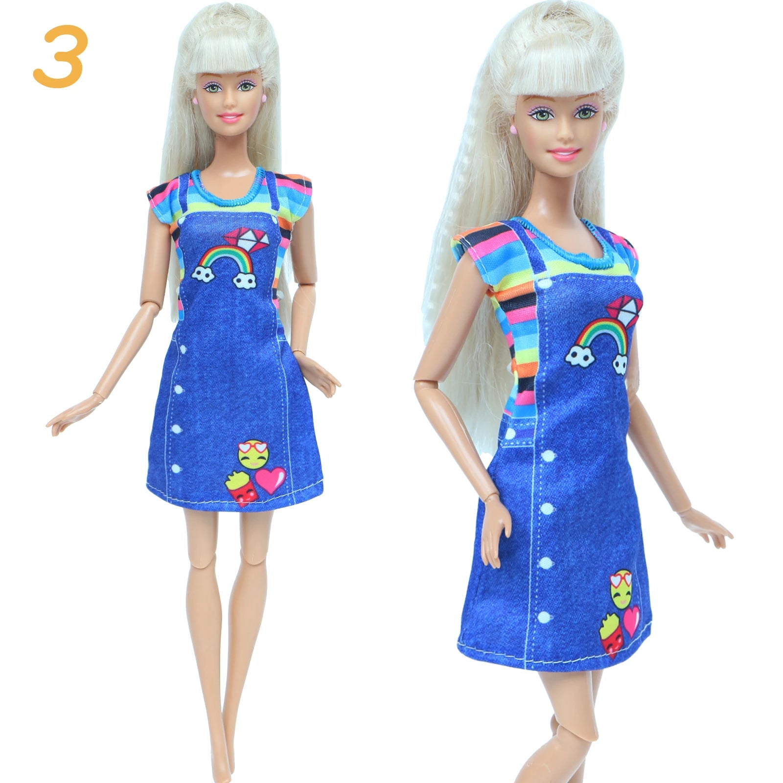 KIMLUD, 1 Set Fashion Multicolor Outfit Wave Point Dress Shirt Denim Grid Skirt Daily Casual Wear Accessories Clothes for Barbie Doll, 3, KIMLUD APPAREL - Womens Clothes