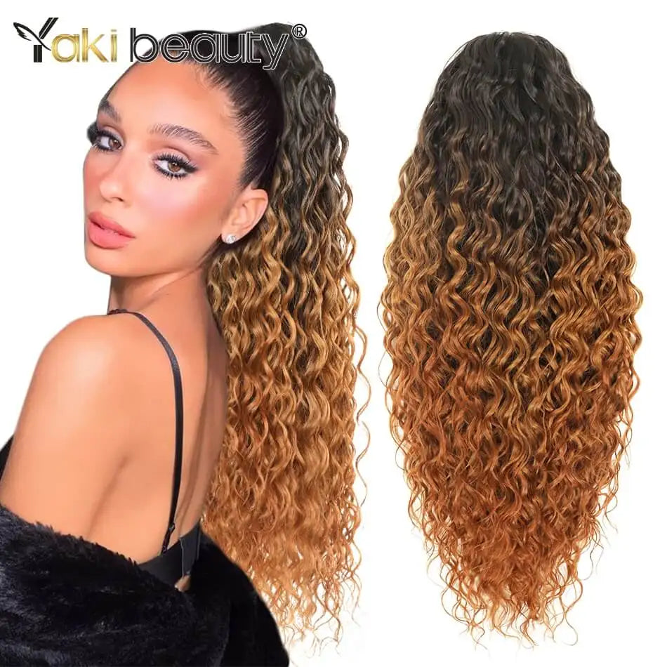 Synthetic Long Kinky Curly Ponytail 24inch Drawstring Ponytail Chip-In Hair Extension MT4/27# Wrap Around Ponytail