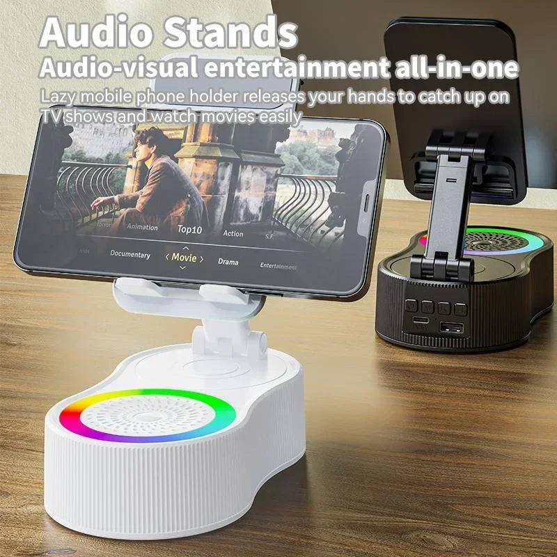 360°rotatable Adjustable FoldingLift-non-slip Phone Holder Wireless Speaker with Colorful Ambient Light 5.3 HDSurround Subwoofer
