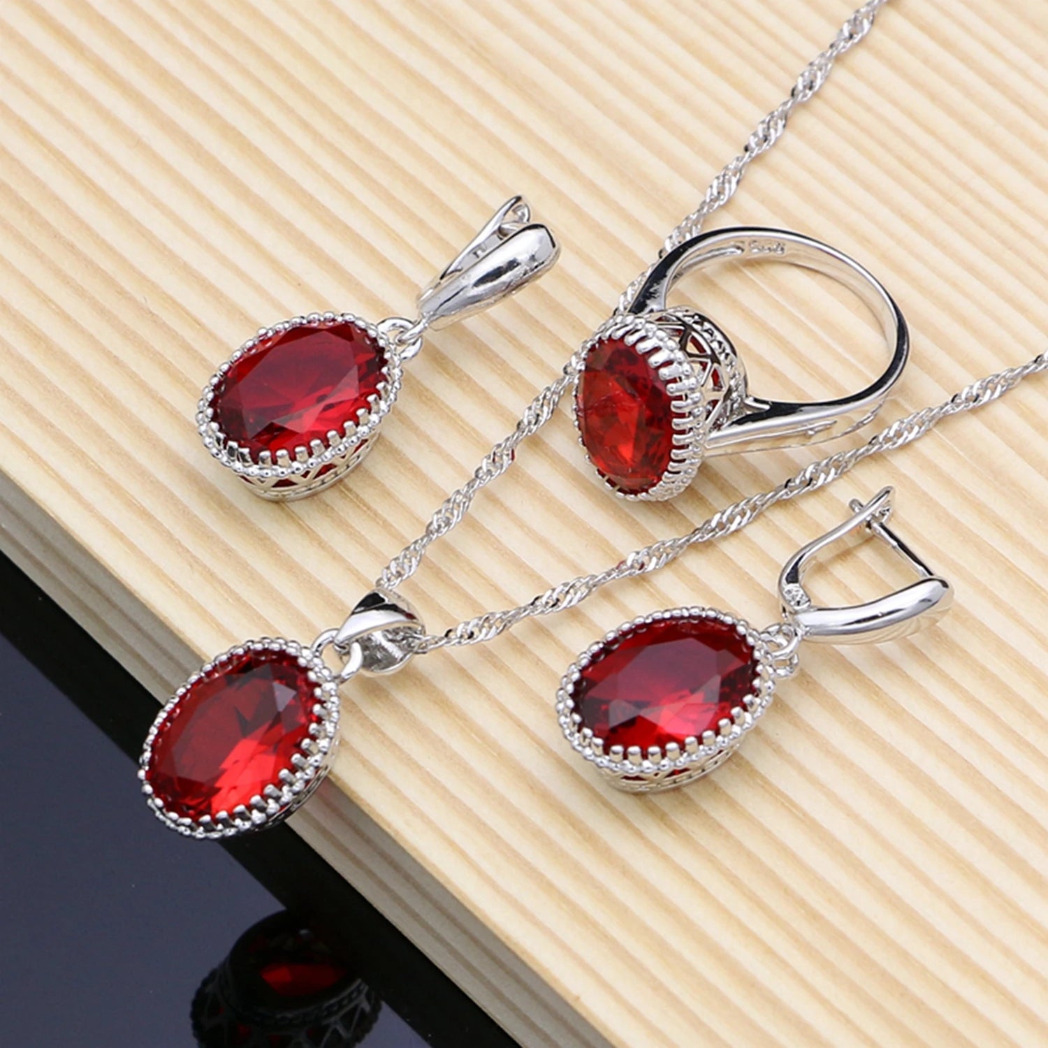 Ruby Red 925 Silver Jewelry Set Birthstone Jewelry Women Earrings/Pendant/Necklace/Rings/Bracelet Festival Valentine's Day Gift