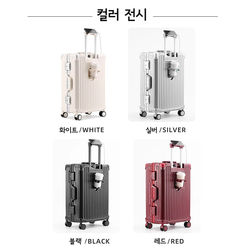 SUSHIMU Suitcase Travel Suitcase Men 20 24 26 Carry-On Luggage Women PC Aluminum Frame Trolley Case TSA password lock - KIMLUD