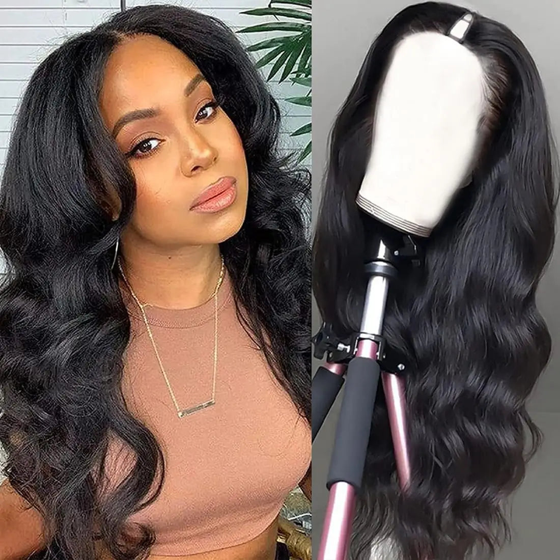 V Part Wigs Body Wave Brazilian Virgin Human Hair Wigs For Black Women Upgrade U Part Glueless Wigs Full Head Clip In Half Wig - KIMLUD