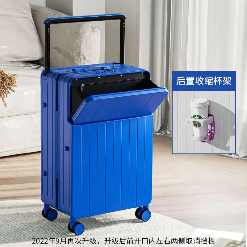 Wide pull rod suitcase 20"22"24"26 Inch multifunctional pull rod box front opening password travel luggage boarding Travel box - KIMLUD