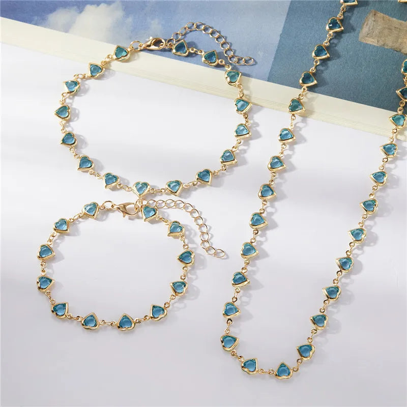 Exquisite Boho Candy Color Heart Shaped Crystal Bracelet for Women Fashion Charm Zircon Butterfly Pearl Metal Chain Bracelets