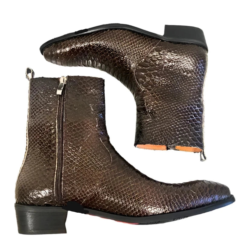 Luxury Men Mid-Calf Boots High Grade Python Print Shoes Casual Mens Dress Boots Winter Leather Chelsea Boots Shoes Men