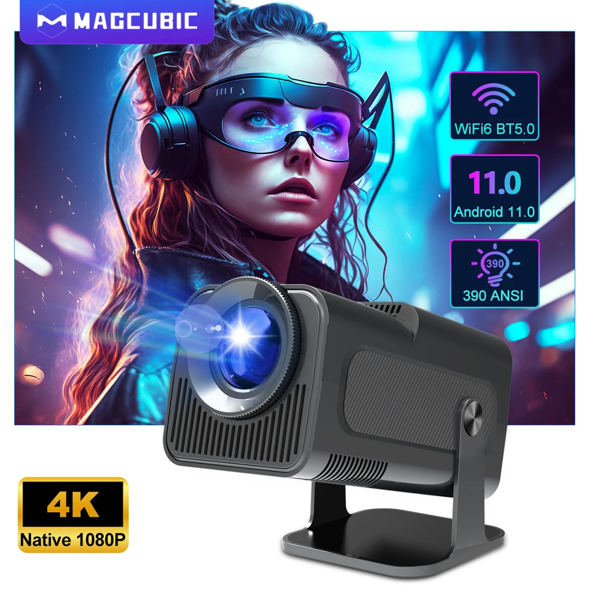 Transpeed 4K Android 11 Projector Native 1080P 390ANSI HY320 Dual Wifi6 BT5.0 1920*1080P Cinema portable Projetor upgrated HY300