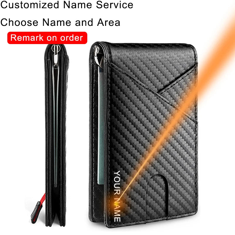 KIMLUD, Rfid Carbon Fiber Men Wallets Card Holder Slim Thin Pocket Man Magsafe Wallets Money Bags Business Black Male Purse Walet 2023, Black(Name Service), KIMLUD APPAREL - Womens Clothes