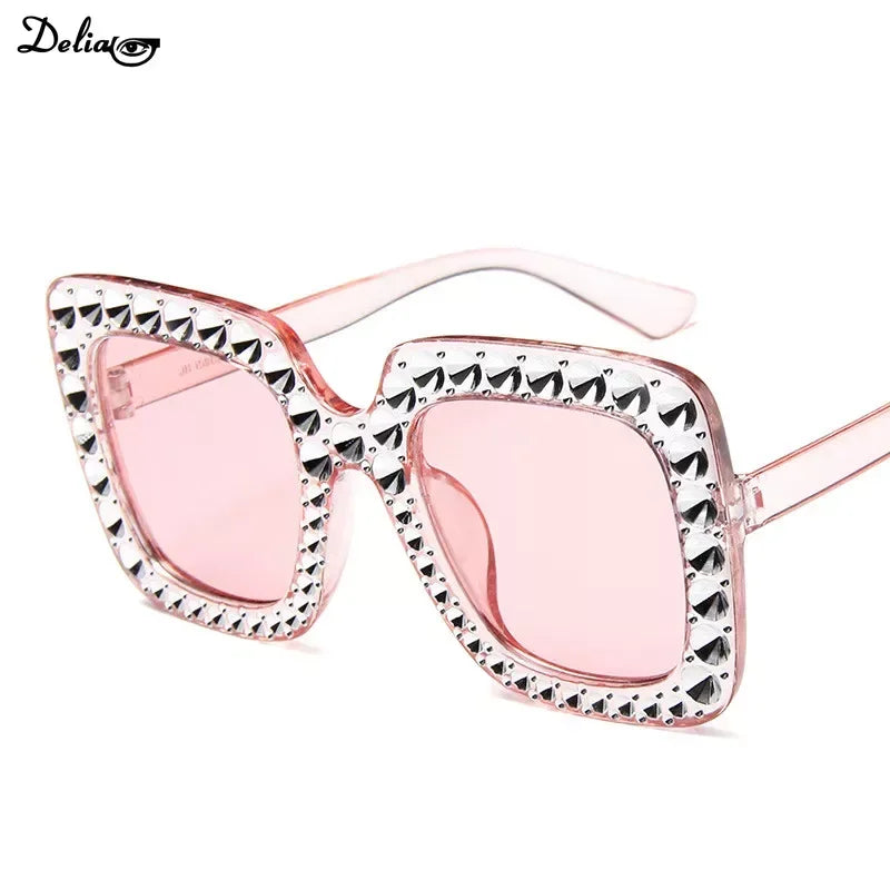 KIMLUD, Glitter Women Sunglasses Brand Design Flash Square Shades Mirror Female Sun Glasses Bezel Bling Rhinestones, KIMLUD Womens Clothes