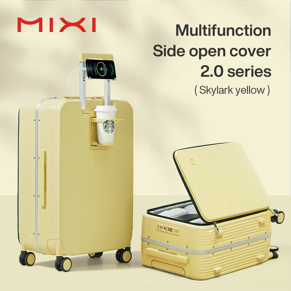 Mixi New Aluminum Frame Suitcase Carry On Rolling Luggage with USB Port Boarding Cabin Cup and Phone Holder 20 24 Inch - KIMLUD