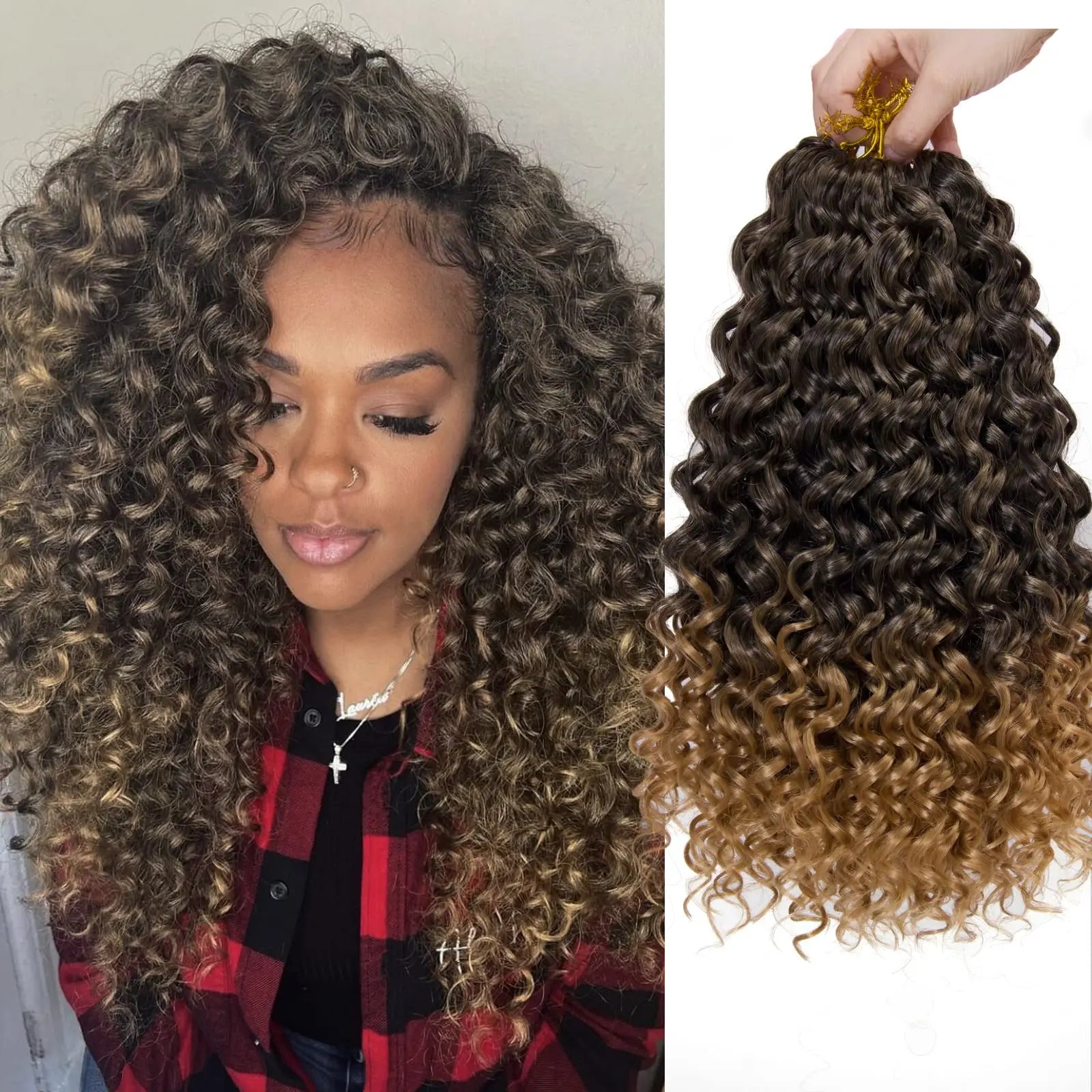 KIMLUD, Crochet hair GoGo Curl for Black Women Short Beach Curl Bohemian Crochet Braids Natural Black Deep Wave Braiding hair Extensions, 1B-27 / 24inches / 1Pcs/Lot, KIMLUD APPAREL - Womens Clothes