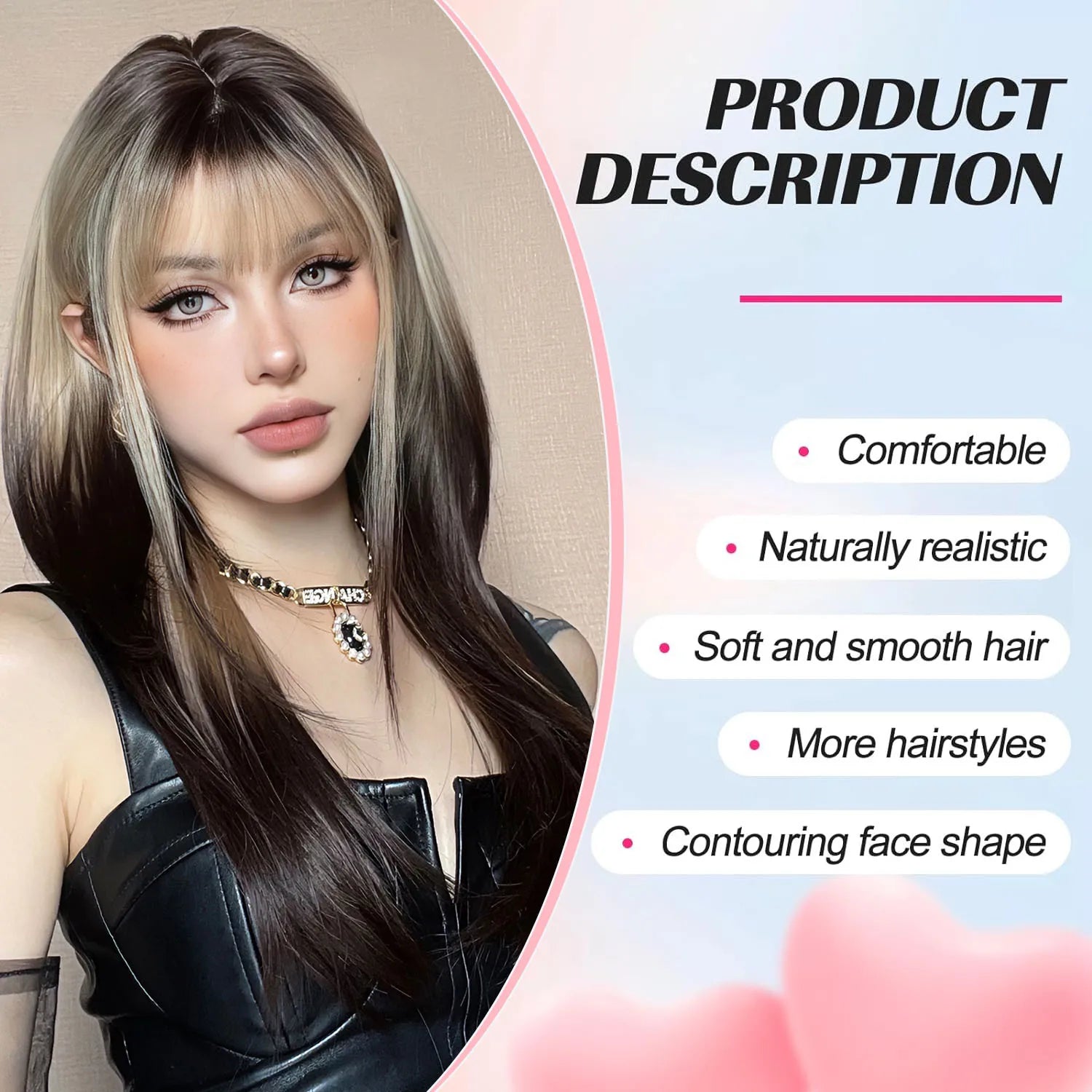 KIMLUD, Ombre Synthetic Straight Cosplay Women Hair Platinum Blonde to Black Hair Long Layered Natural Wigs with Bangs for White Women, KIMLUD Womens Clothes