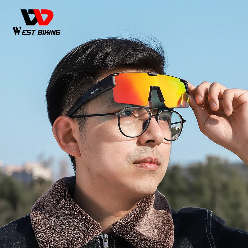 WEST BIKING Photochromic Cycling Glasses Fit Over Myopic Sunglasses UV 400 Polarized Glasses Driving Fishing Eyewear Goggles