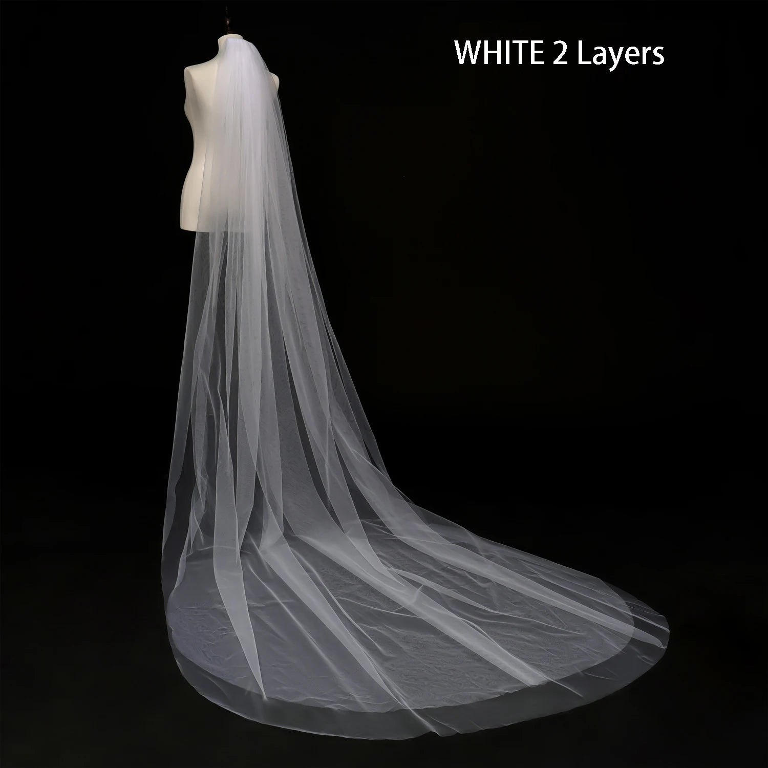 KIMLUD, Wedding Simple Tulle White Ivory Two Layers Bridal Veils Ribbon Edge Cheap Bride Accessories 75cm Short Women Veil With Comb, White 2 layer / 300cm, KIMLUD APPAREL - Womens Clothes