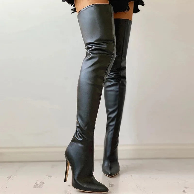 Black Sexy Over The Knee Boots For Women High Heels Shoes Ladies Thigh High Boots 2023 Winter Big Size 43 Long Boots Female Shoe - KIMLUD