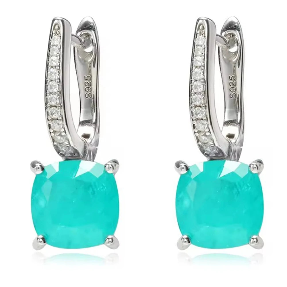 KIMLUD, KQDANCE 925 Sterling SIlver Cushion Cut Paraiba Tourmaline Gemstone Drop Earrings with Green Blue Stones Fine Jewelry For Women, KIMLUD Womens Clothes