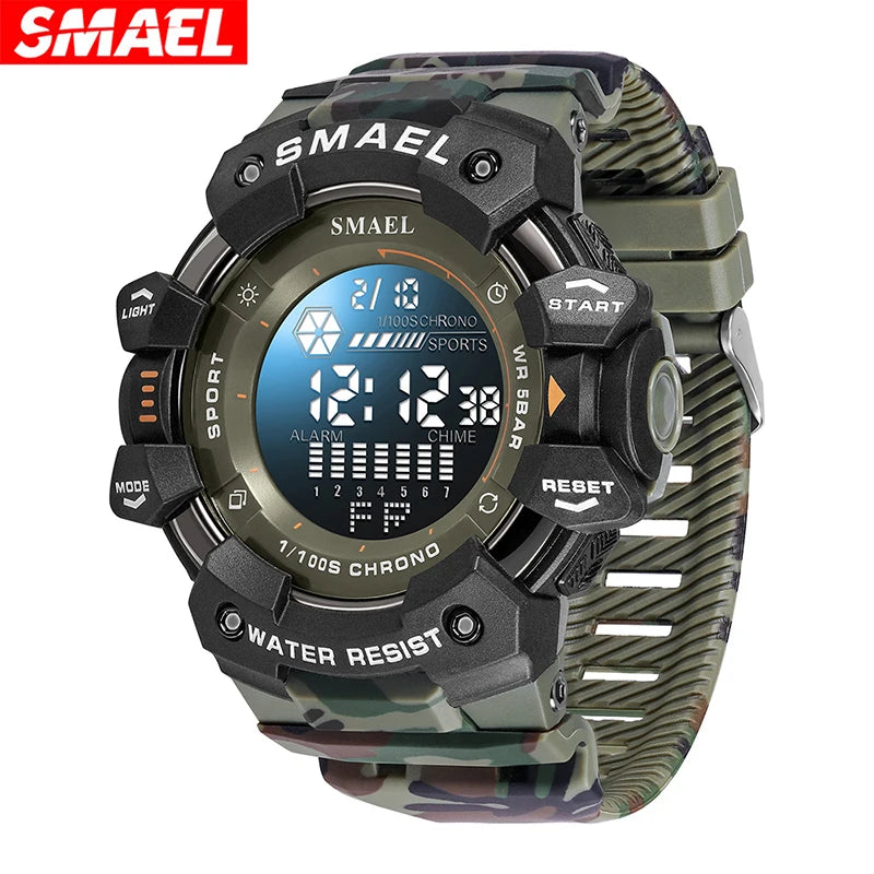 SMAEL 8050 New Men's Large Dial, Personalized Trendy Camouflage Style Sports Multi-Function Luminous - KIMLUD