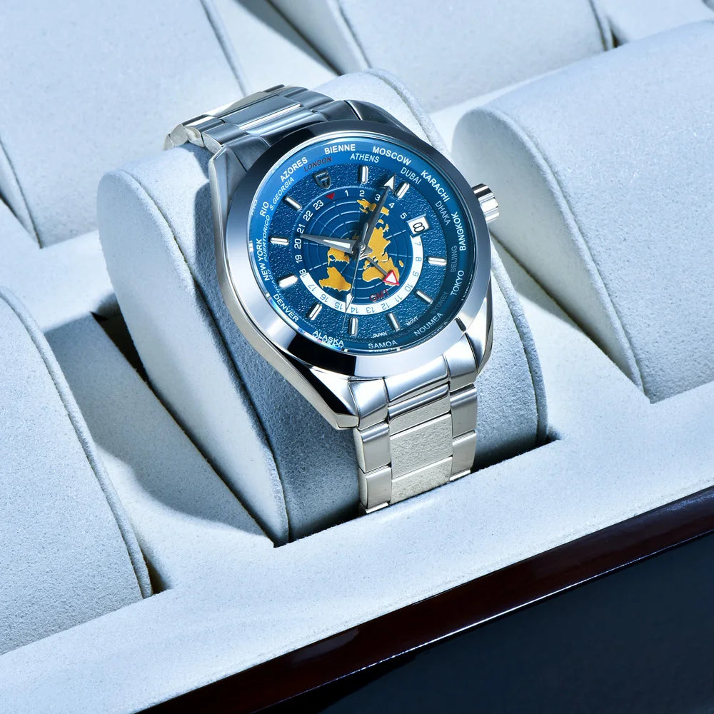 PAGANI DESIGN Mens Watch 2024 New Sapphire Mirror Stainless Steel NH34 Movt Mechanical Wristwatch for Man Multi-time zone Reloj