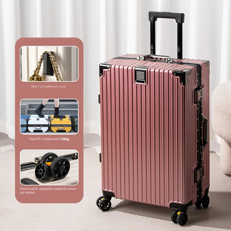 KIMLUD, New Aluminum Frame Suitcase Large Capacity Suitcase on wheels 20/22/24/26/28/30 Inch Trolley Case Password Boarding Box, P / 20Inches 500mm, KIMLUD APPAREL - Womens Clothes