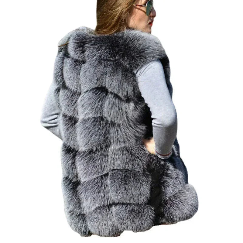 KIMLUD, Faux fur vest 2025 women's jacket spliced fox fur slim vest vest, KIMLUD Womens Clothes