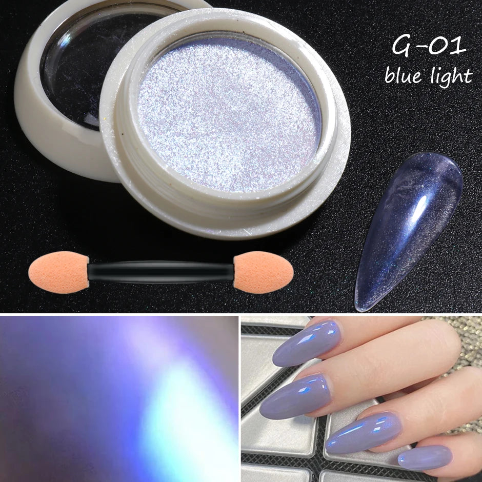 KIMLUD, Holographic Solid Mirror Nail Glitter Laser Metallic Rubbing Dust Chrome Powder Shinning Manicure Decoration Pigment CHLF01-07-1, G-01, KIMLUD APPAREL - Womens Clothes