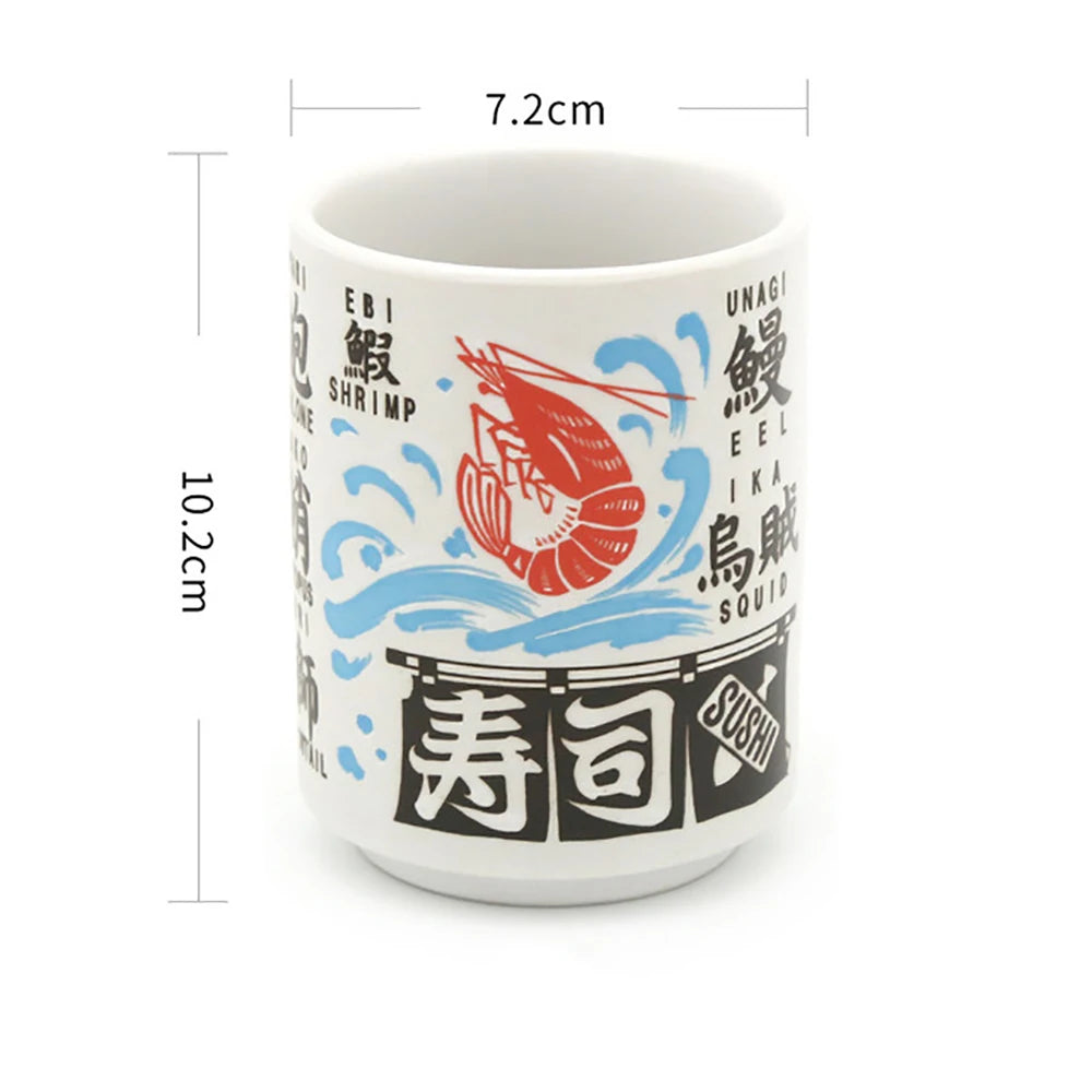 Japanese Impression Ceramic Mugs 300ml Tea Wine Sushi Sake Cup Funny Family Restaurant Decoration Travel Gift for Friends - KIMLUD