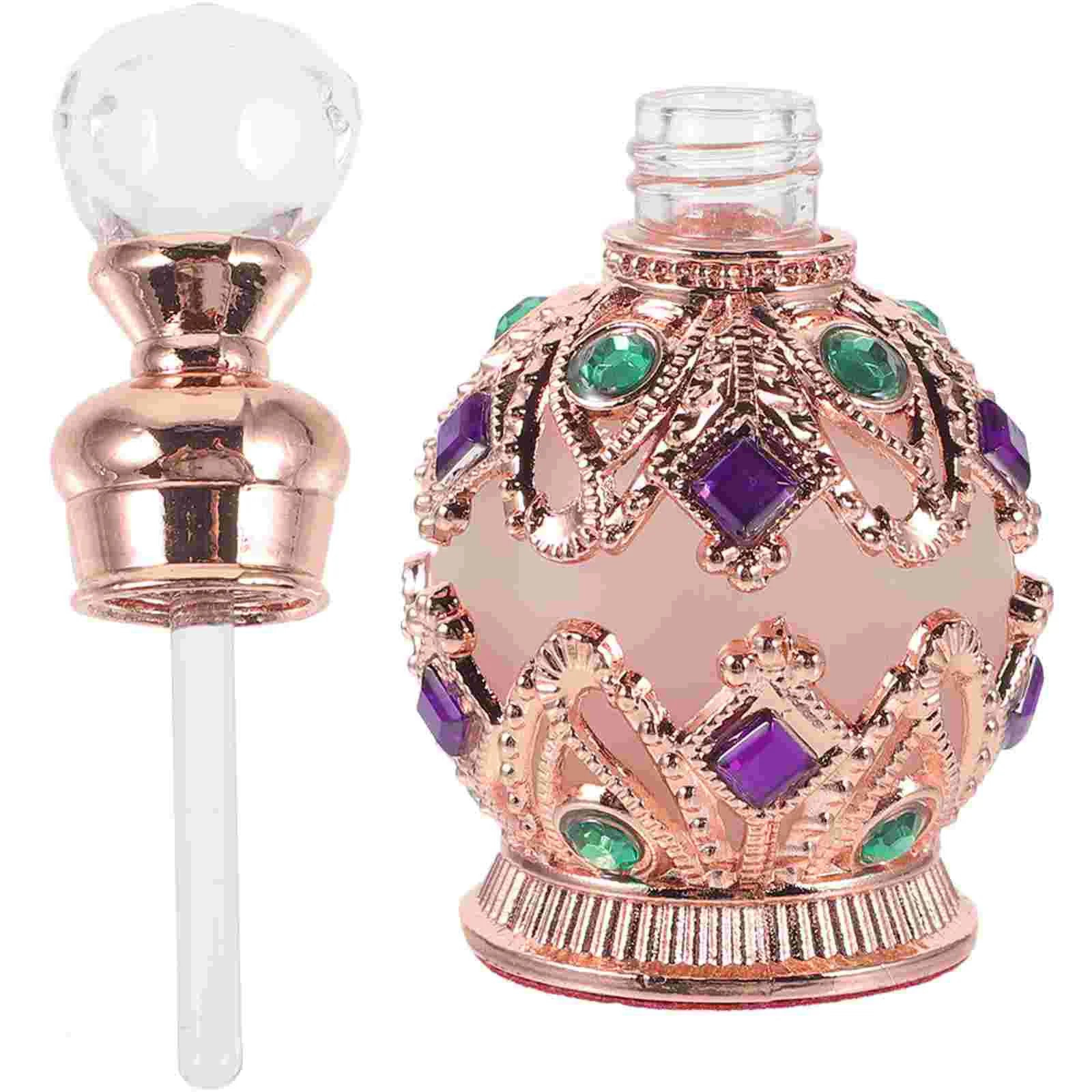 Empty Jeweled Essential Oil Bottle for Travel Vintage Bottle Mini Dropper Bottle Metal 15ml Perfume Bottle Arab Style Women Gift