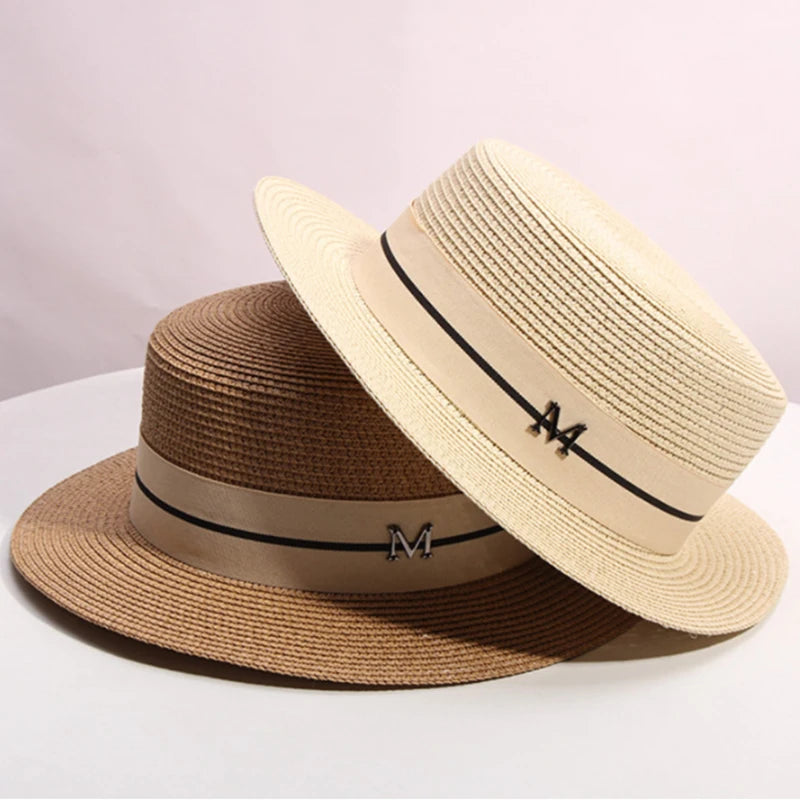 KIMLUD, Hat For Women Panama Hat Summer Beach Hat Female Casual Lady Girls Flat Brim Straw Cap Girls Sun Hat Chapeu Feminino, KIMLUD Womens Clothes