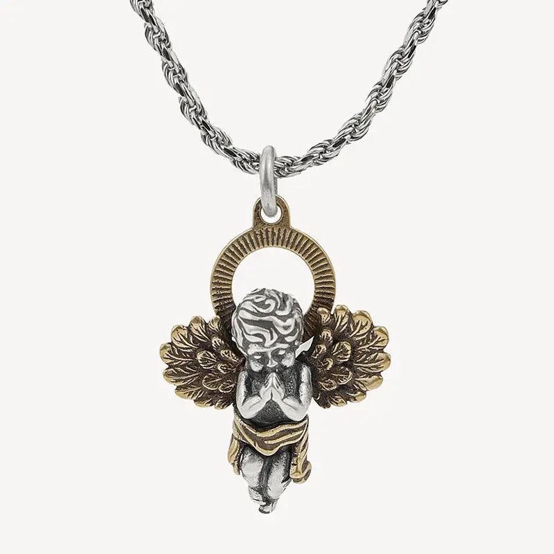 KIMLUD, Stainless Steel Creative Personality Prayer Angel Pendant Necklace Men and Women Fashion Trend Hip Hop Punk Accessories Jewelry, AL7017, KIMLUD APPAREL - Womens Clothes