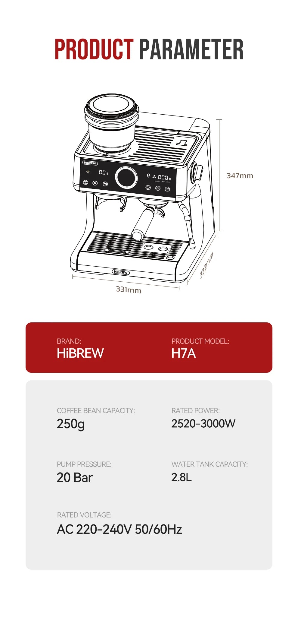 HiBREW Dual Boiler System Barista Pro 20Bar Bean to Espresso Cafetera Coffee Machine with Full Kit for Cafe Hotel Restaurant H7A