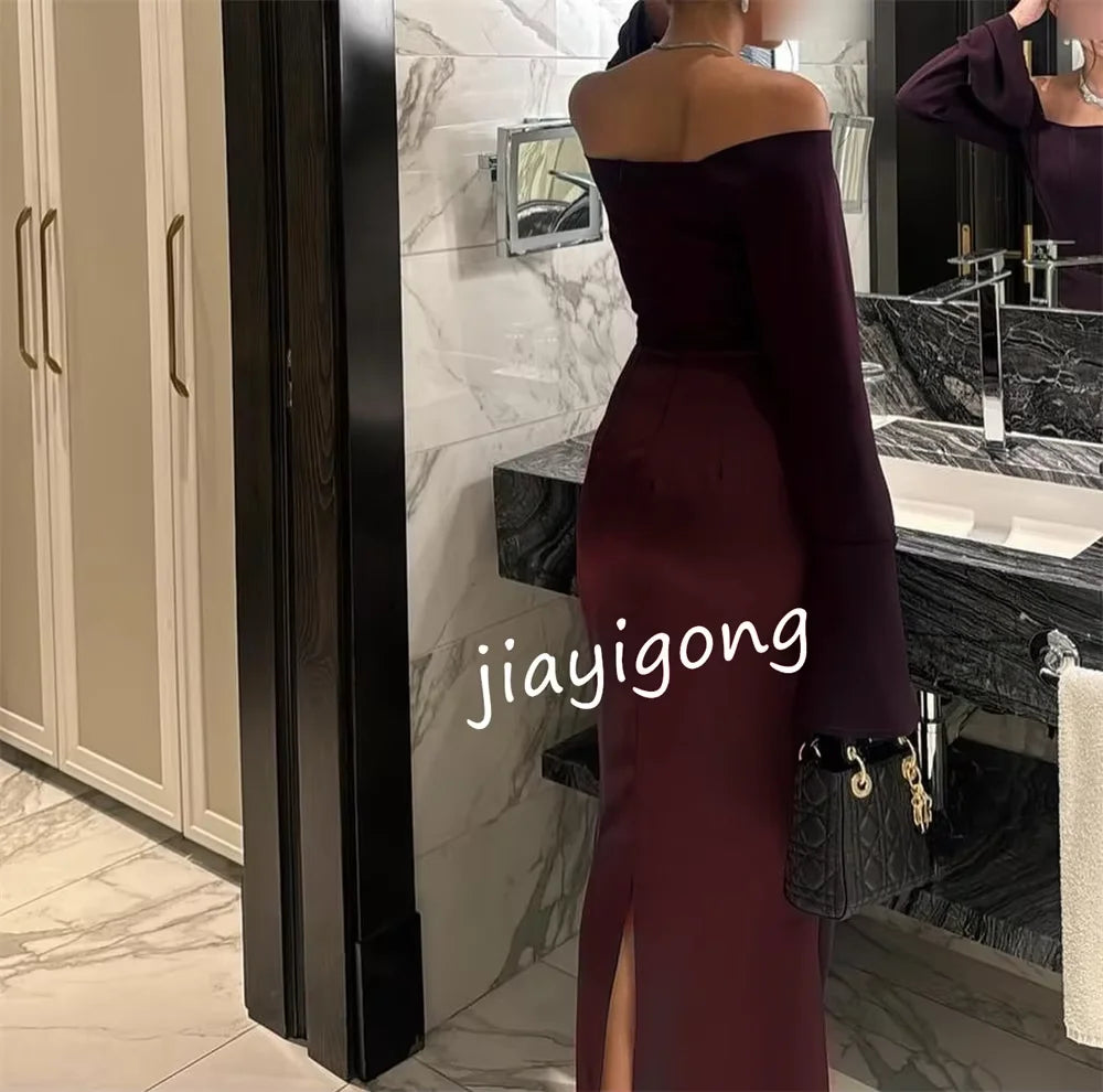 KIMLUD, Customized Matching Pleat Trumpet Off-the-shoulder Long Dresses Bespoke Occasion Dresses High Quality Simple, KIMLUD Womens Clothes