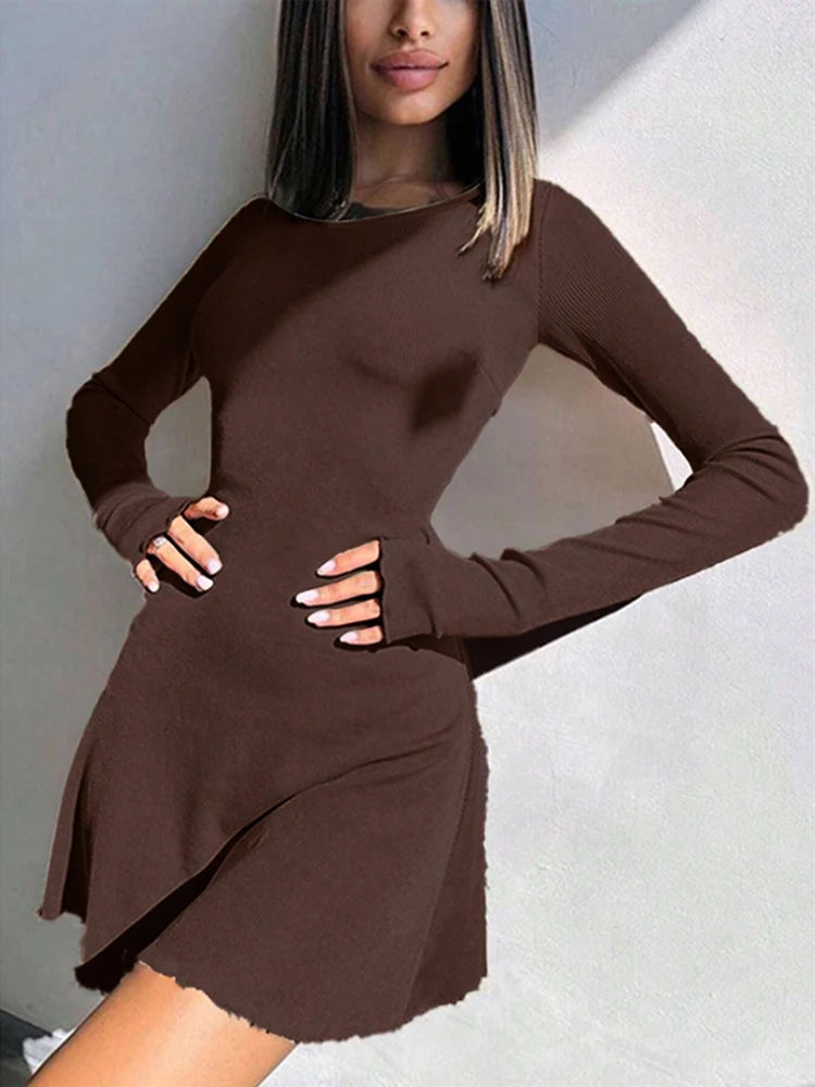 Women's Sexy Club Long Sleeve Mini Bodycon Dress Suitable For Nightclub, Family Party, Vacation, Leisure