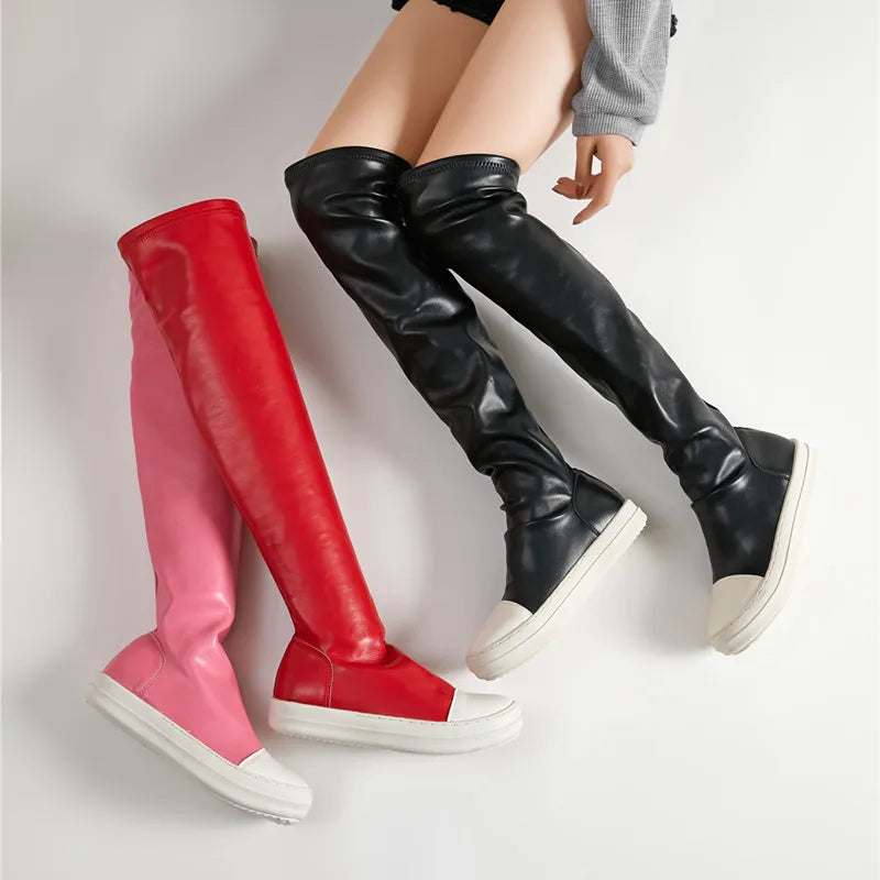 Over The Knee Boots Women 2024 New Autumn and Winter Flat Long Leather Boots White Bottom Thin Boots High Boots Women's Boots