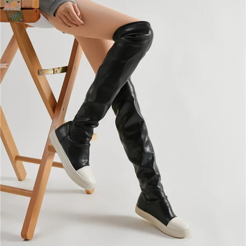 Over The Knee Boots Women 2024 New Autumn and Winter Flat Long Leather Boots White Bottom Thin Boots High Boots Women's Boots