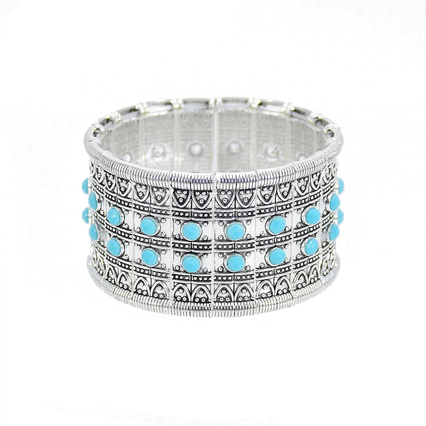 Gypsy Tribal Tibetan Bracelet for Women Boho Vintage Silvery Men's Turquoise Elastic Bangle Afghan Turkish Ethnic Indian Jewelry