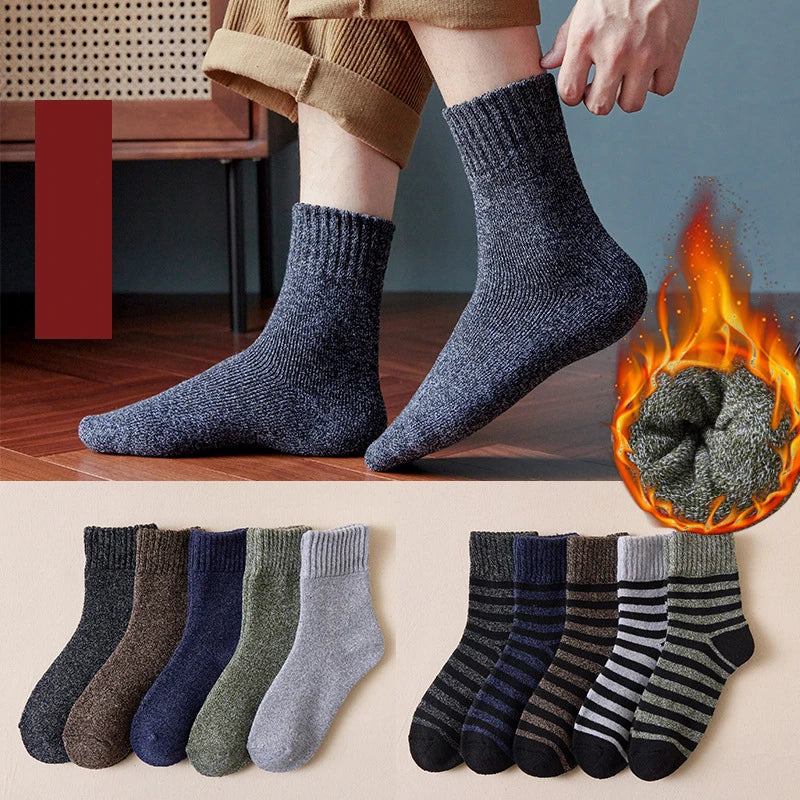 KIMLUD, 5pair Winter Thick Socks Men Super Thicker Solid Sock Striped Merino Wool Rabbit Socks Against Cold Snow Russia Winter Warm Sock, KIMLUD Womens Clothes