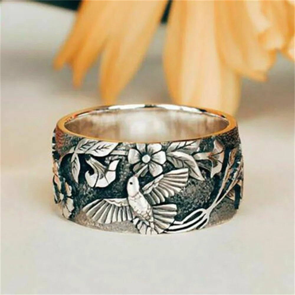 French Retro Flower Bird Ring For Women Fashion Simple Jewelry Accessories Wholesale
