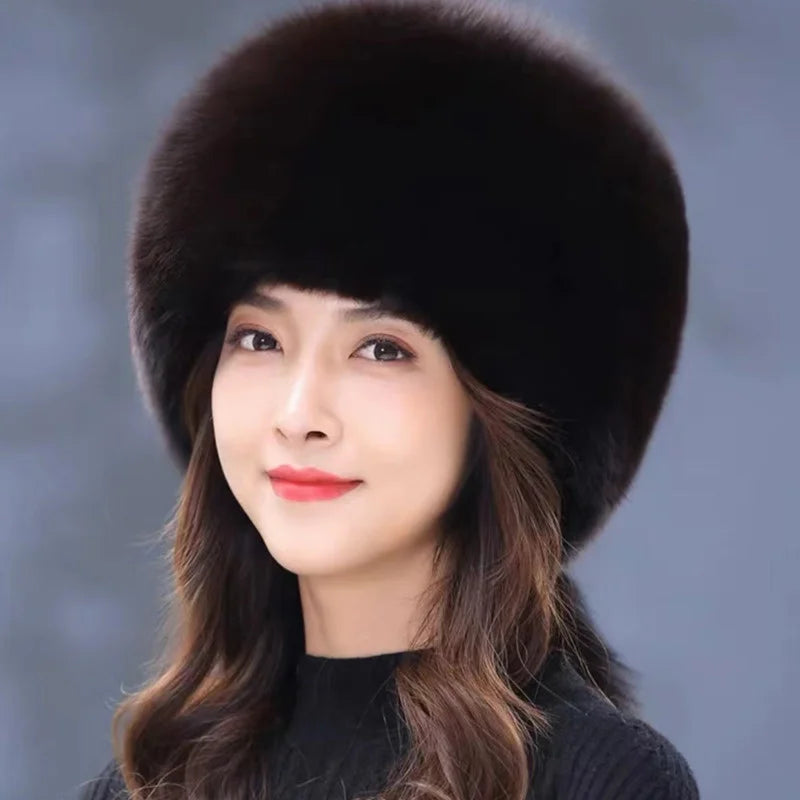 Real Fox Fur Hat Winter Natural Fur Snow Hat For Ladies Thick Outdoor Beanies Caps Russians Skiing Hats Bomber White Fur Caps